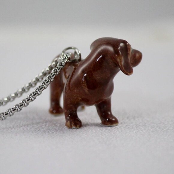 Red Dachshund Pendant & Pearl Necklace, Doxie, Weiner Dog, Pendant Necklace - Picture 7 of 8